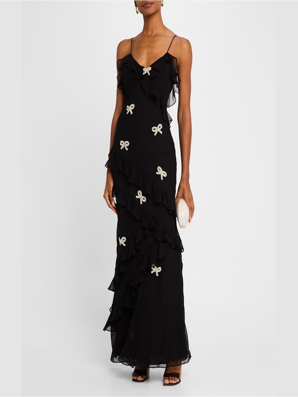 LoveShackFancy Rialto Crystal Bow Embellished Maxi Dress size 0